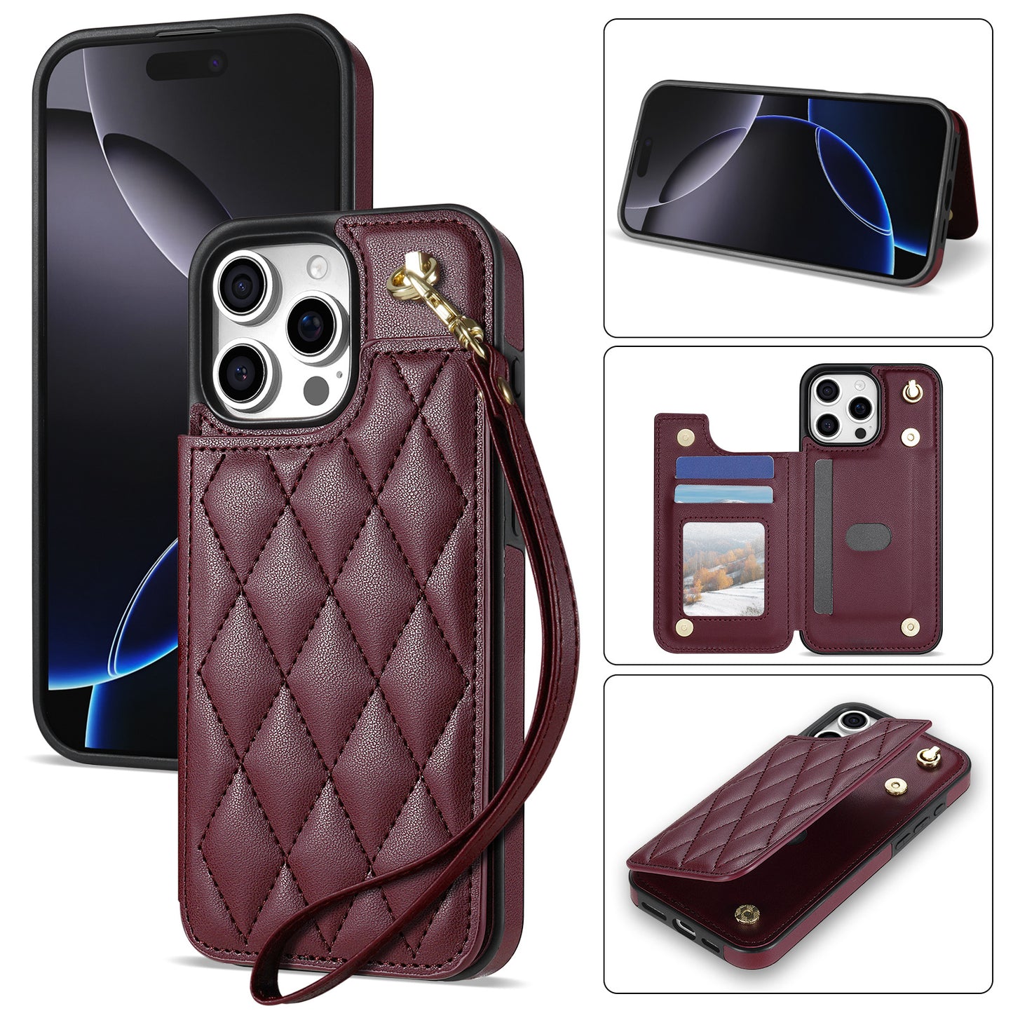 New Wallet Leather Phone Case with Lanyard for iPhone