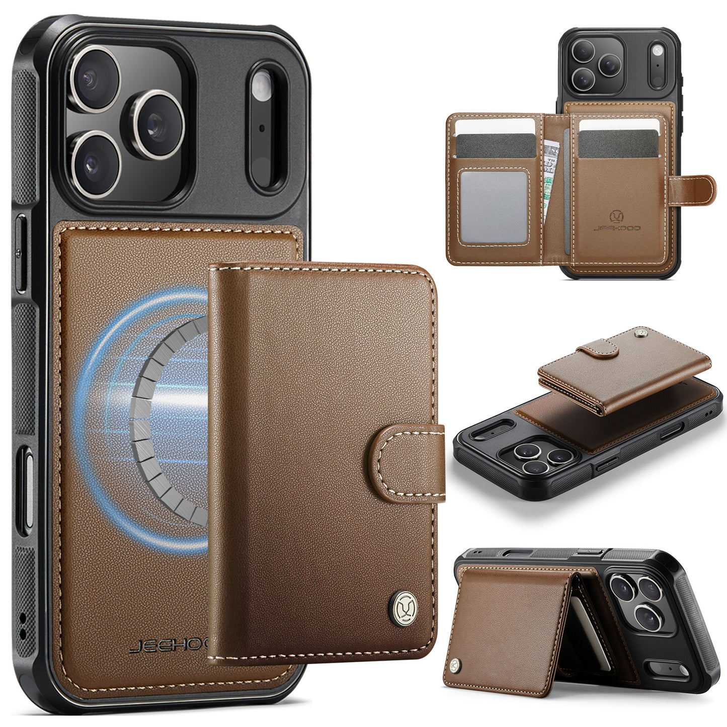 New 2-IN-1 RFID Blocking Card Holder Leather Phone Case for iPhone Air/17/17 Pro/17 Pro Max