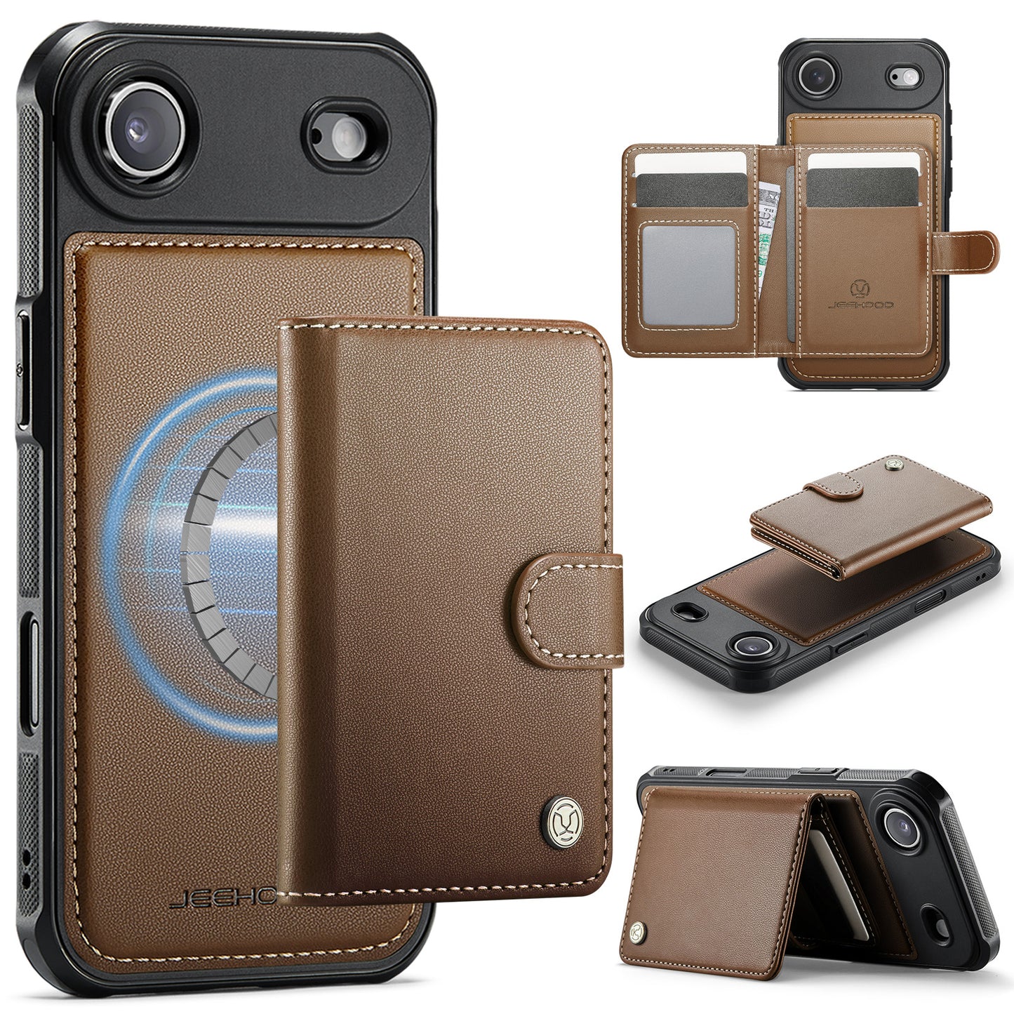 New 2-IN-1 RFID Blocking Card Holder Leather Phone Case for iPhone Air/17/17 Pro/17 Pro Max