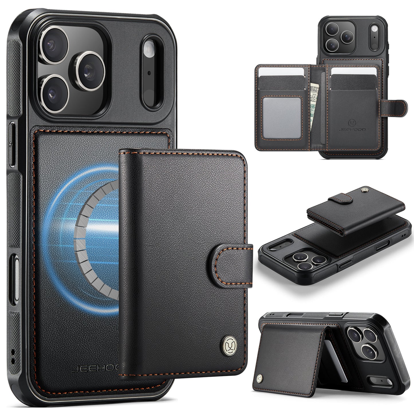 New 2-IN-1 RFID Blocking Card Holder Leather Phone Case for iPhone Air/17/17 Pro/17 Pro Max