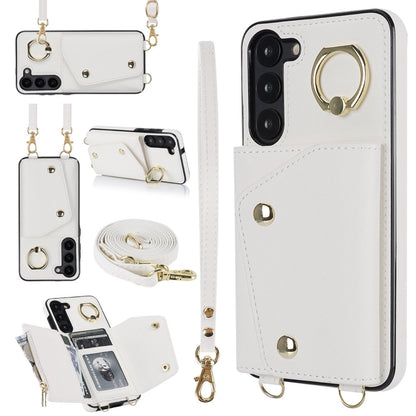 New Crossbody Zipper Wallet with Long and Short Lanyard Leather Card Holder Phone Case for Samsung