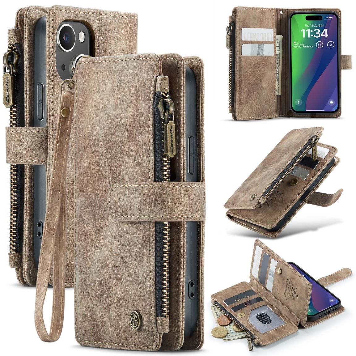 New Zipper Wallet Leather Wireless Charging Phone Case for iPhone