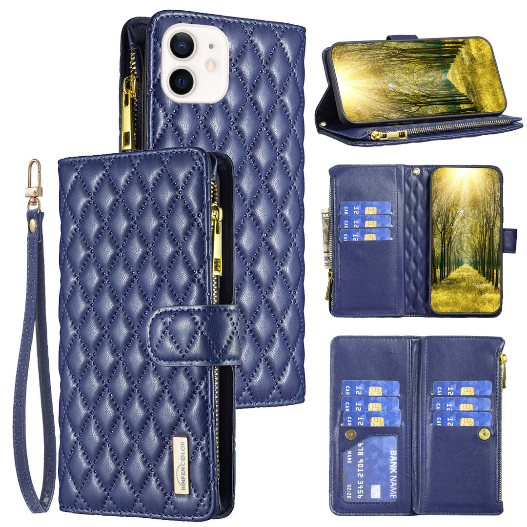 New Zipper Wallet Leather Phone Case with Lanyard for iPhone