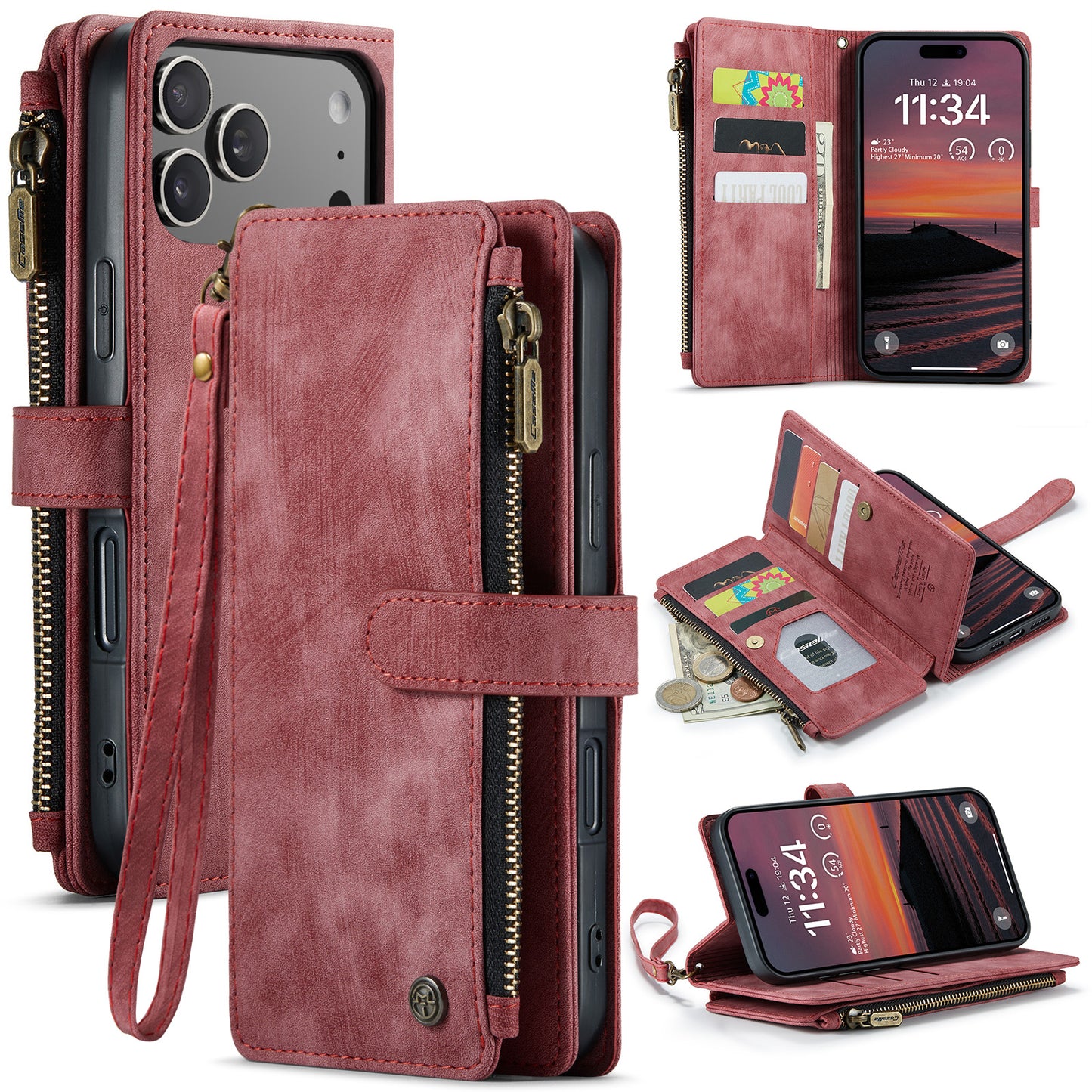 New Zipper Wallet Leather Wireless Charging Phone Case for iPhone