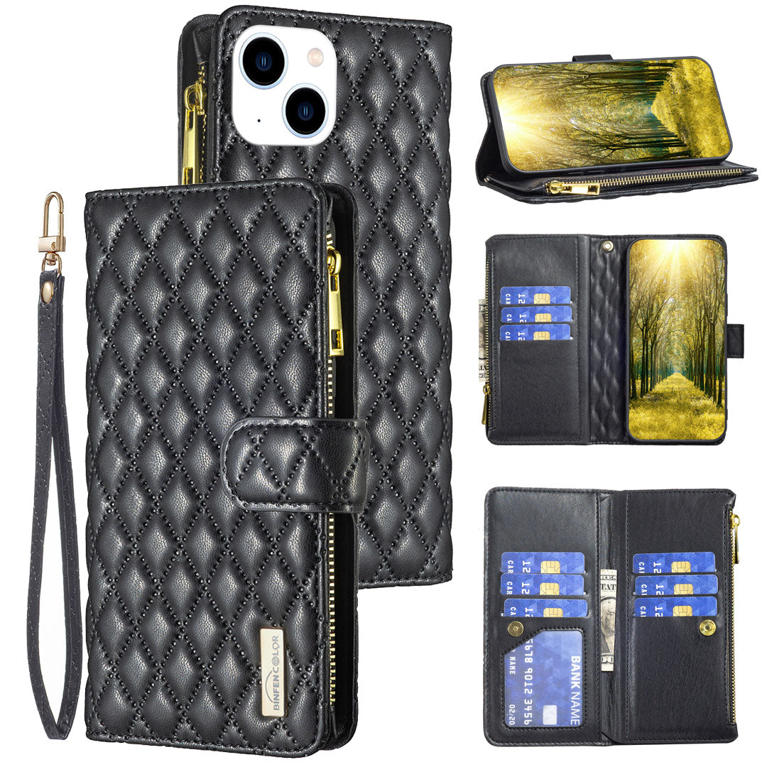 New Zipper Wallet Leather Phone Case with Lanyard for iPhone