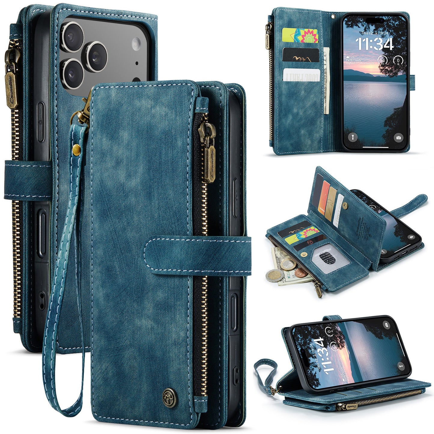 New Zipper Wallet Leather Wireless Charging Phone Case for iPhone