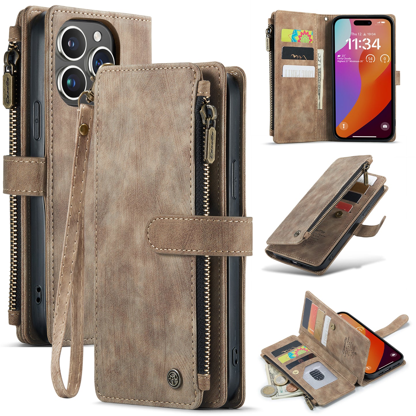 New Zipper Wallet Leather Wireless Charging Phone Case for iPhone