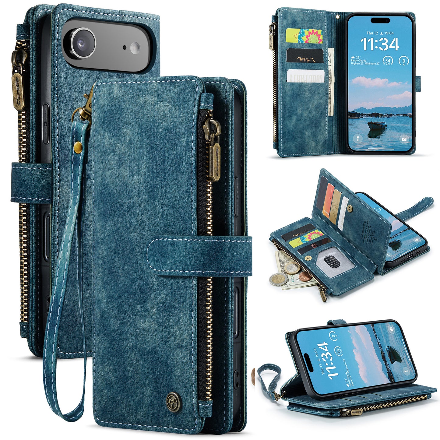 New Zipper Wallet Leather Wireless Charging Phone Case for iPhone