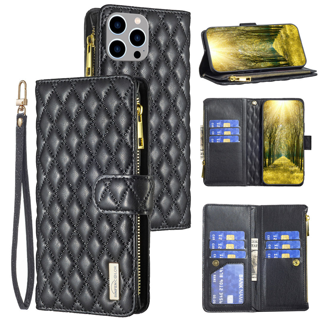 New Zipper Wallet Leather Phone Case with Lanyard for iPhone