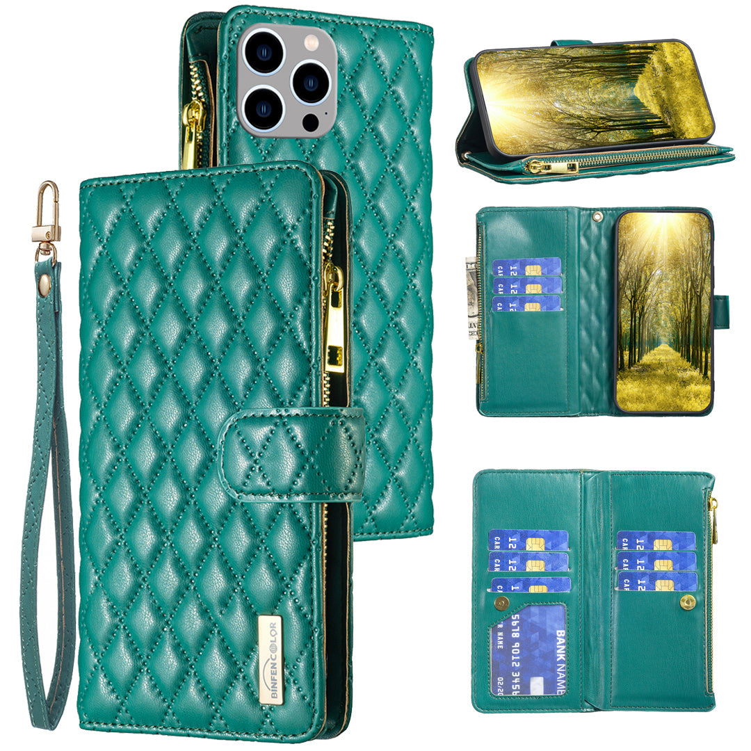 New Zipper Wallet Leather Phone Case with Lanyard for iPhone