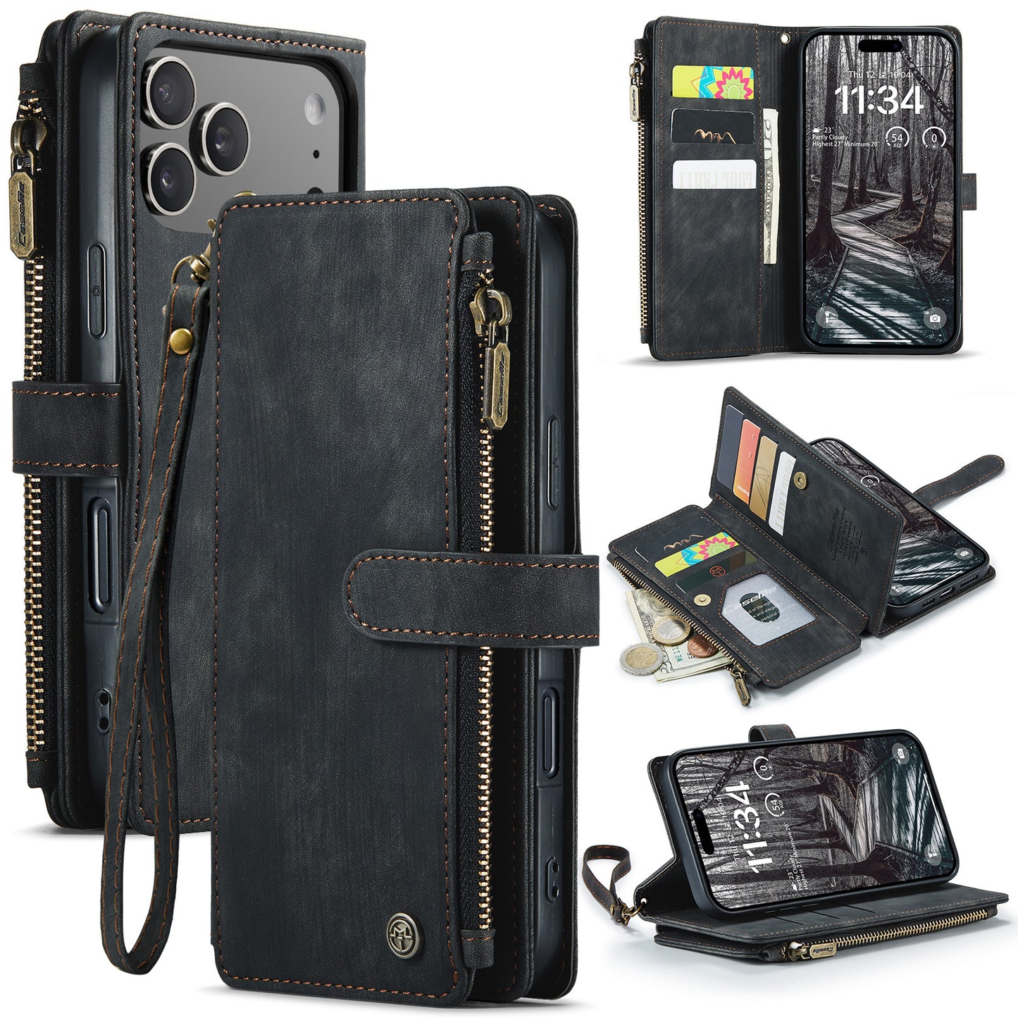 New Zipper Wallet Leather Wireless Charging Phone Case for iPhone