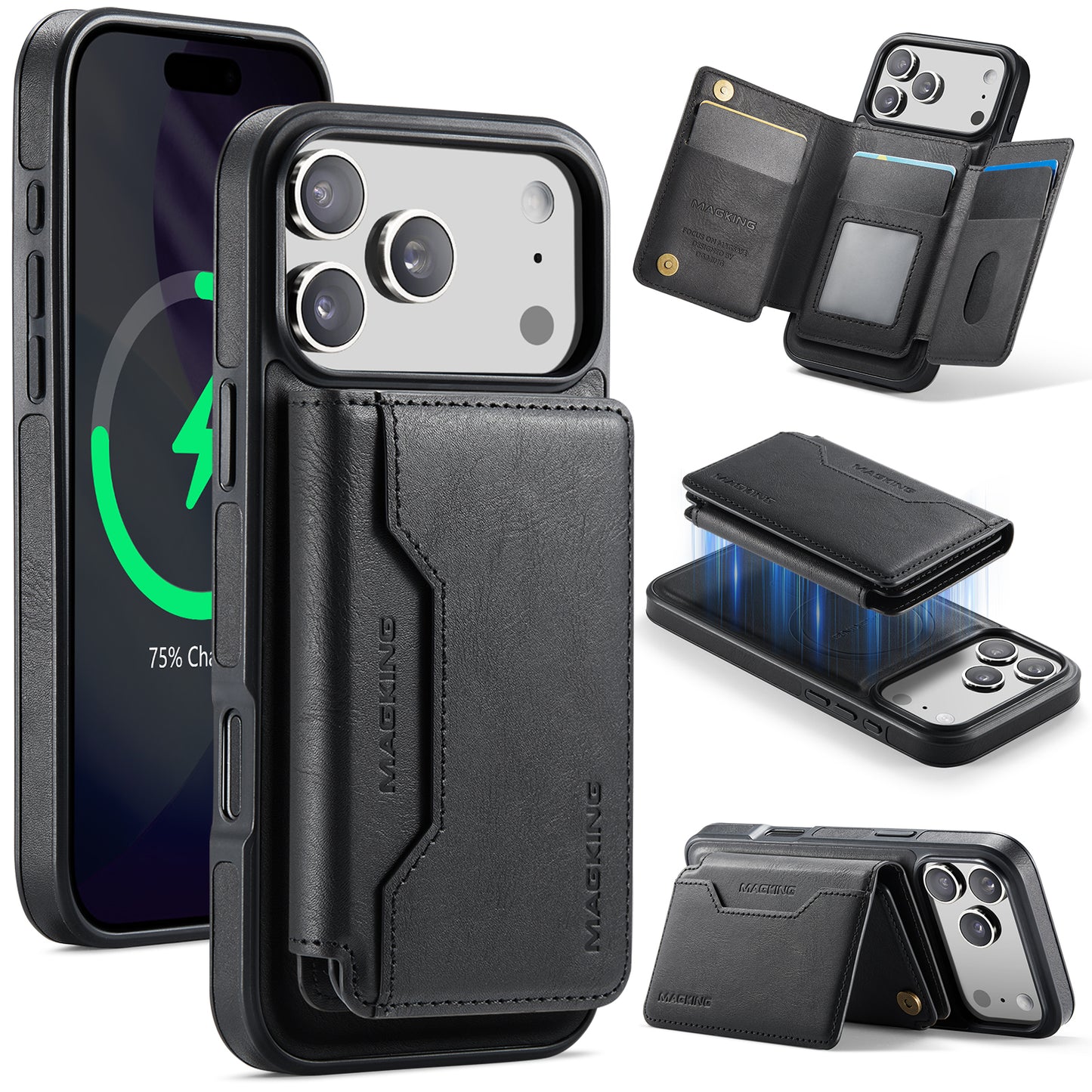 New 2-IN-1 RFID Blocking Wallet Card Holder Leather Phone Case for iPhone Air/17/17 Pro/17 Pro Max