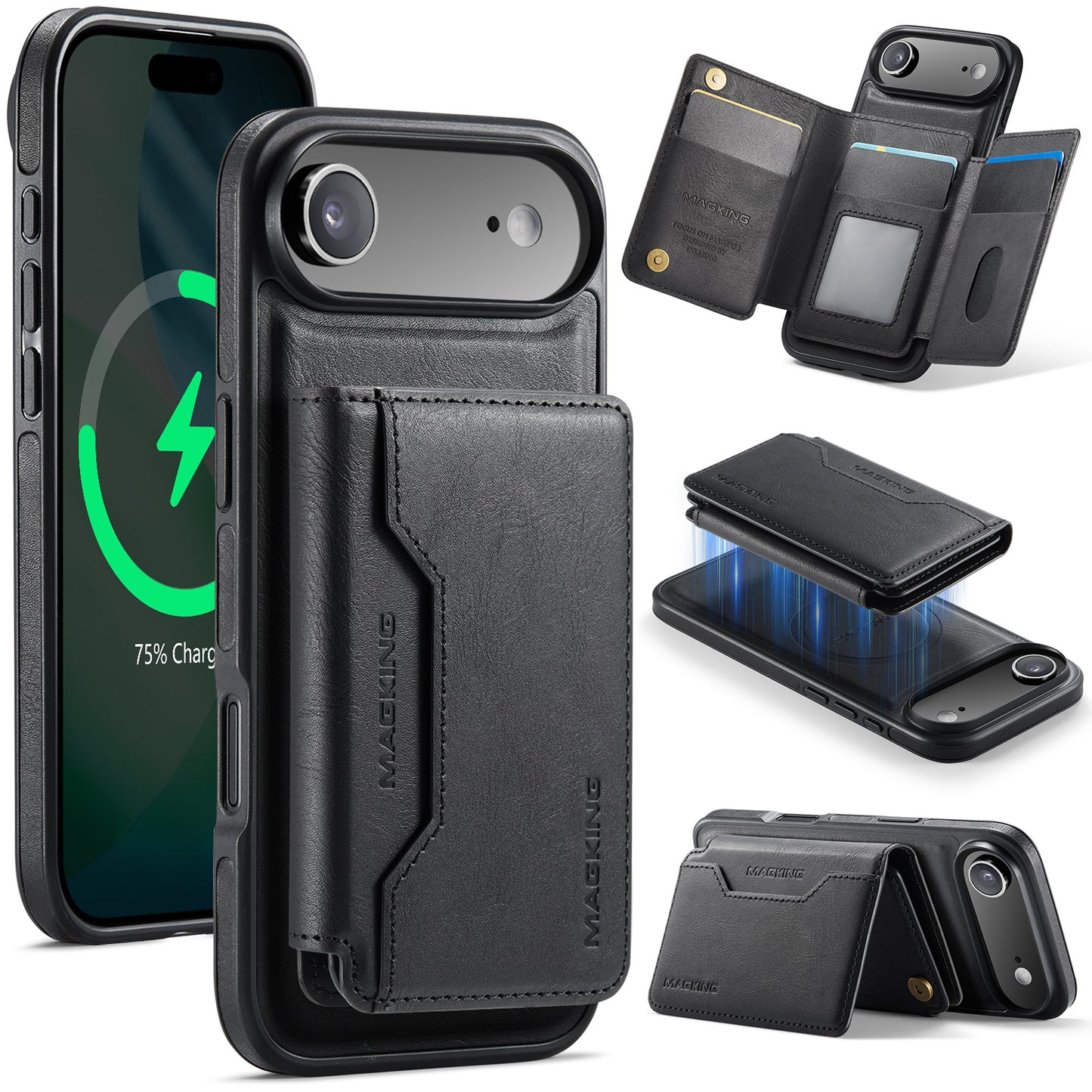 New 2-IN-1 RFID Blocking Wallet Card Holder Leather Phone Case for iPhone Air/17/17 Pro/17 Pro Max
