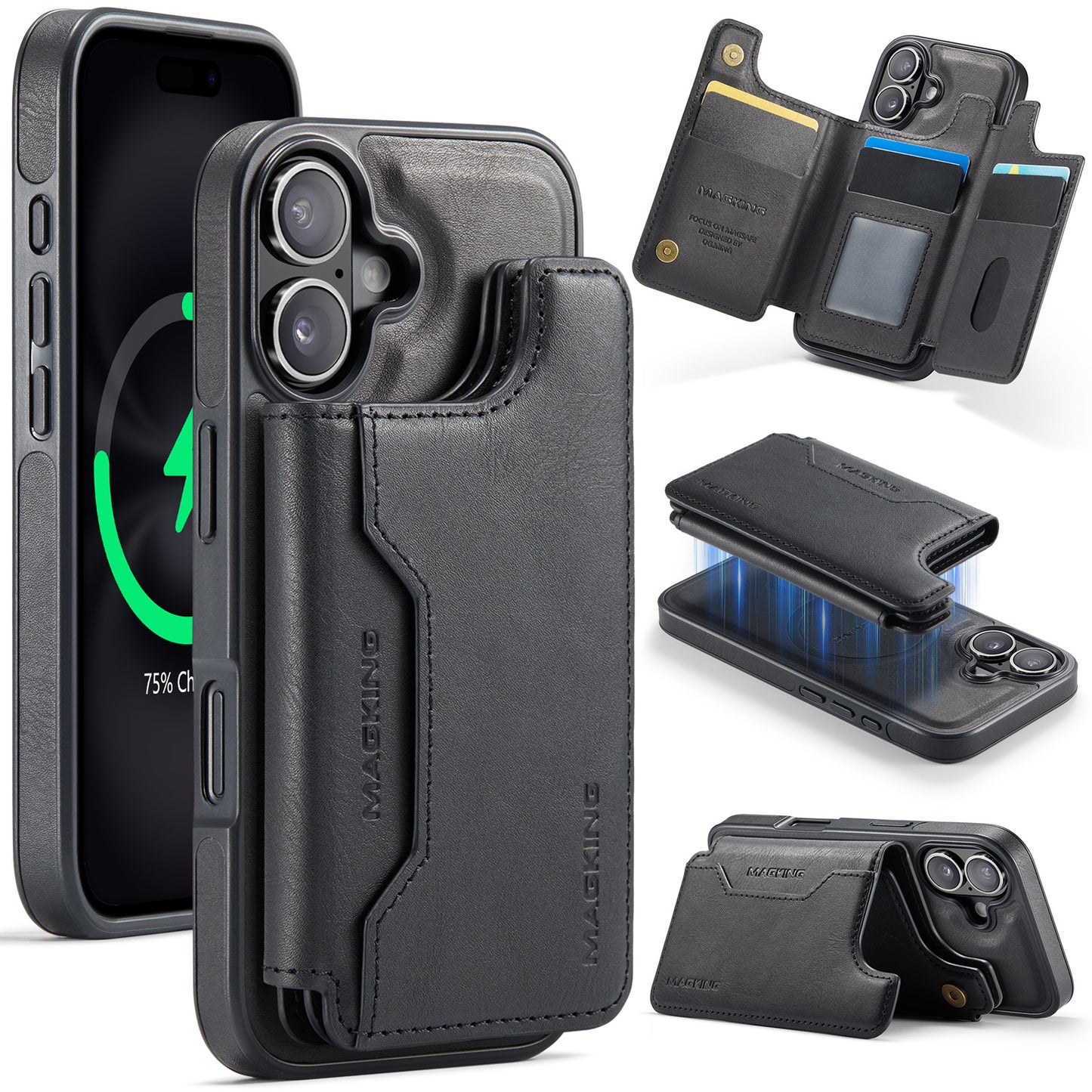 New 2-IN-1 RFID Blocking Wallet Card Holder Leather Phone Case for iPhone Air/17/17 Pro/17 Pro Max