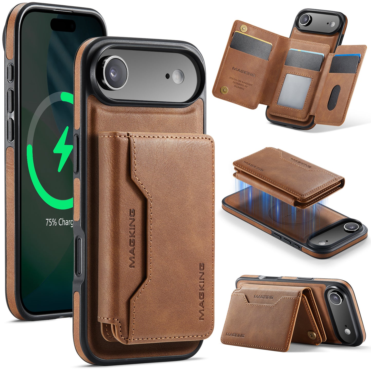 New 2-IN-1 RFID Blocking Wallet Card Holder Leather Phone Case for iPhone Air/17/17 Pro/17 Pro Max