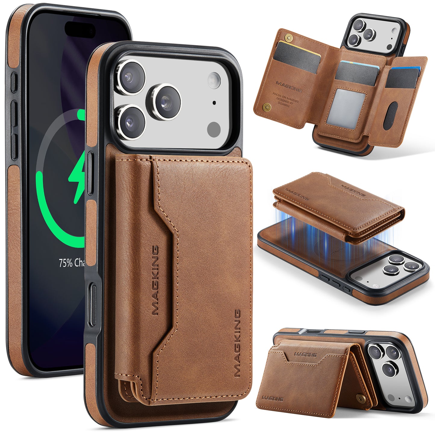 New 2-IN-1 RFID Blocking Wallet Card Holder Leather Phone Case for iPhone Air/17/17 Pro/17 Pro Max