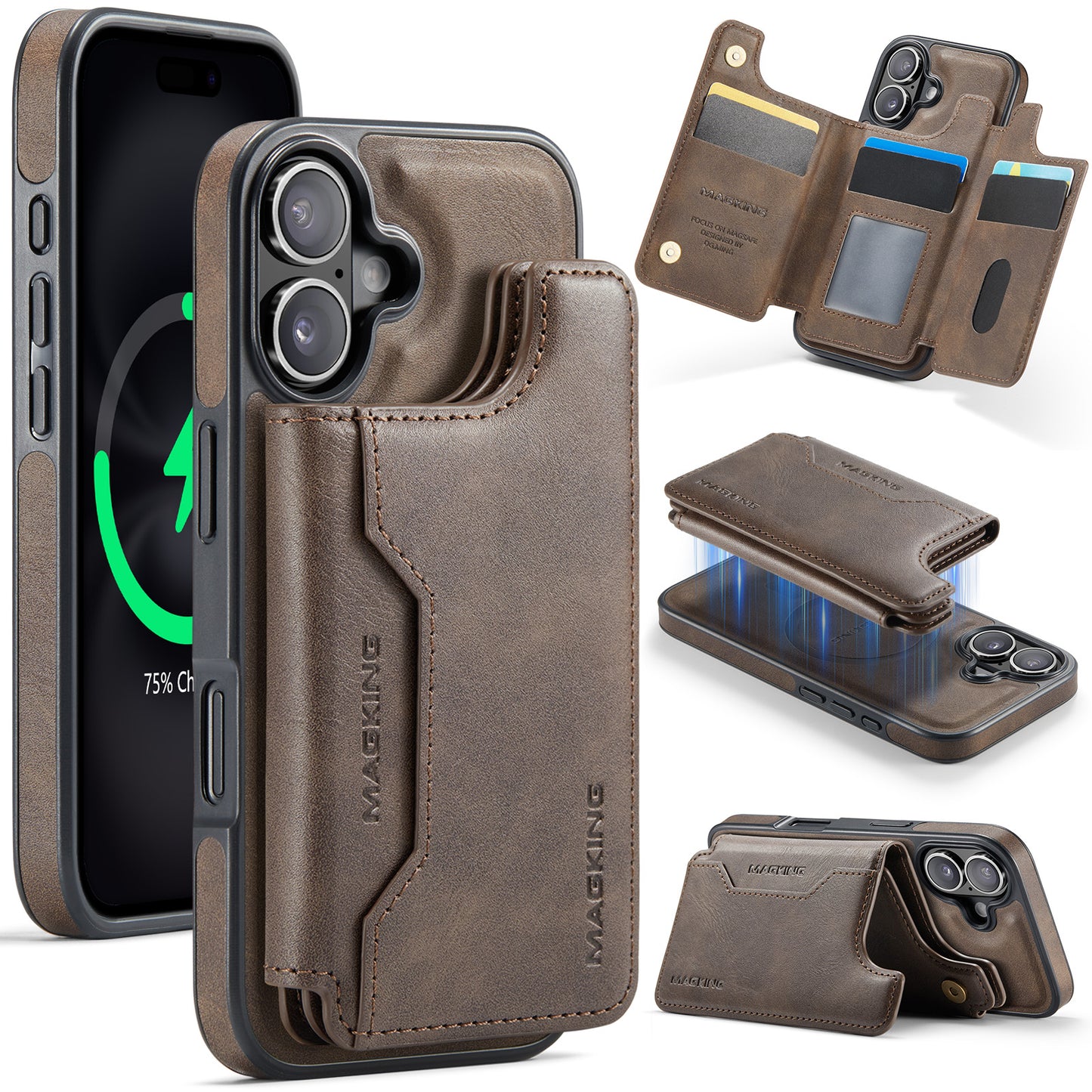 New 2-IN-1 RFID Blocking Wallet Card Holder Leather Phone Case for iPhone Air/17/17 Pro/17 Pro Max