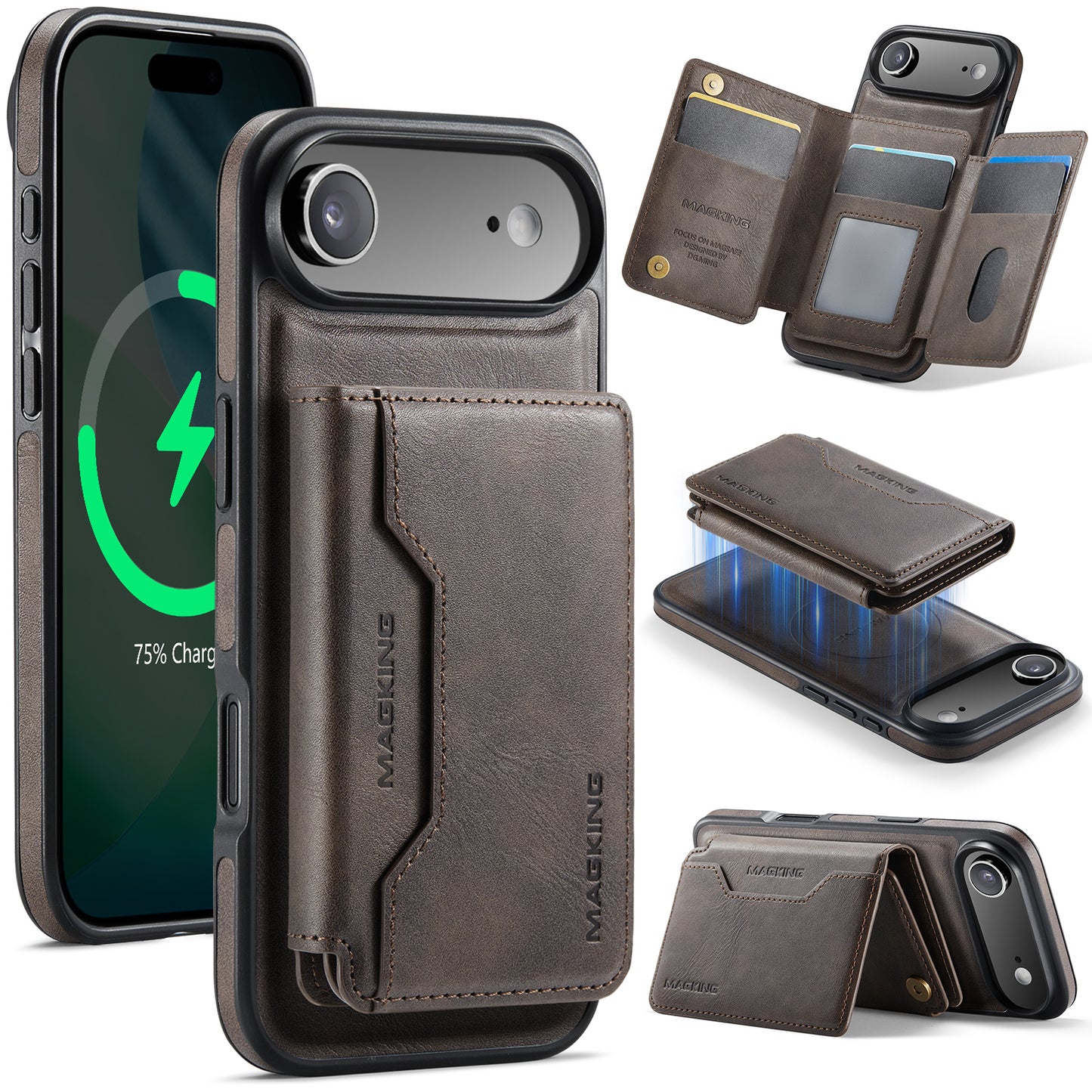 New 2-IN-1 RFID Blocking Wallet Card Holder Leather Phone Case for iPhone Air/17/17 Pro/17 Pro Max