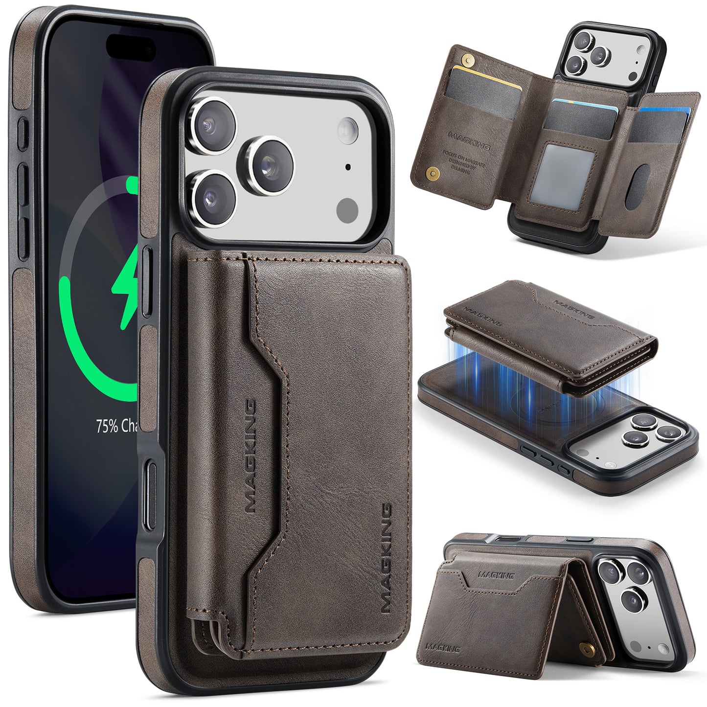 New 2-IN-1 RFID Blocking Wallet Card Holder Leather Phone Case for iPhone Air/17/17 Pro/17 Pro Max