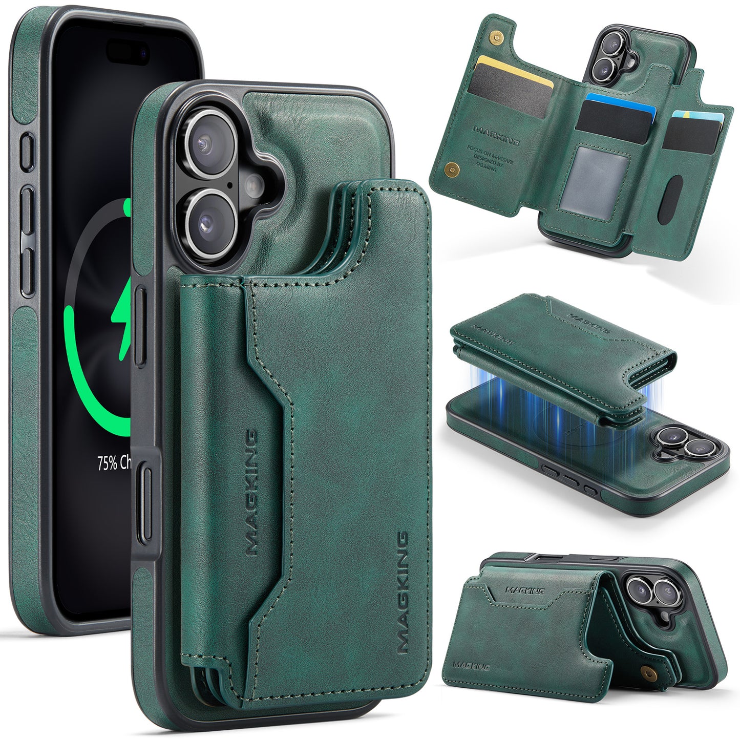 New 2-IN-1 RFID Blocking Wallet Card Holder Leather Phone Case for iPhone Air/17/17 Pro/17 Pro Max