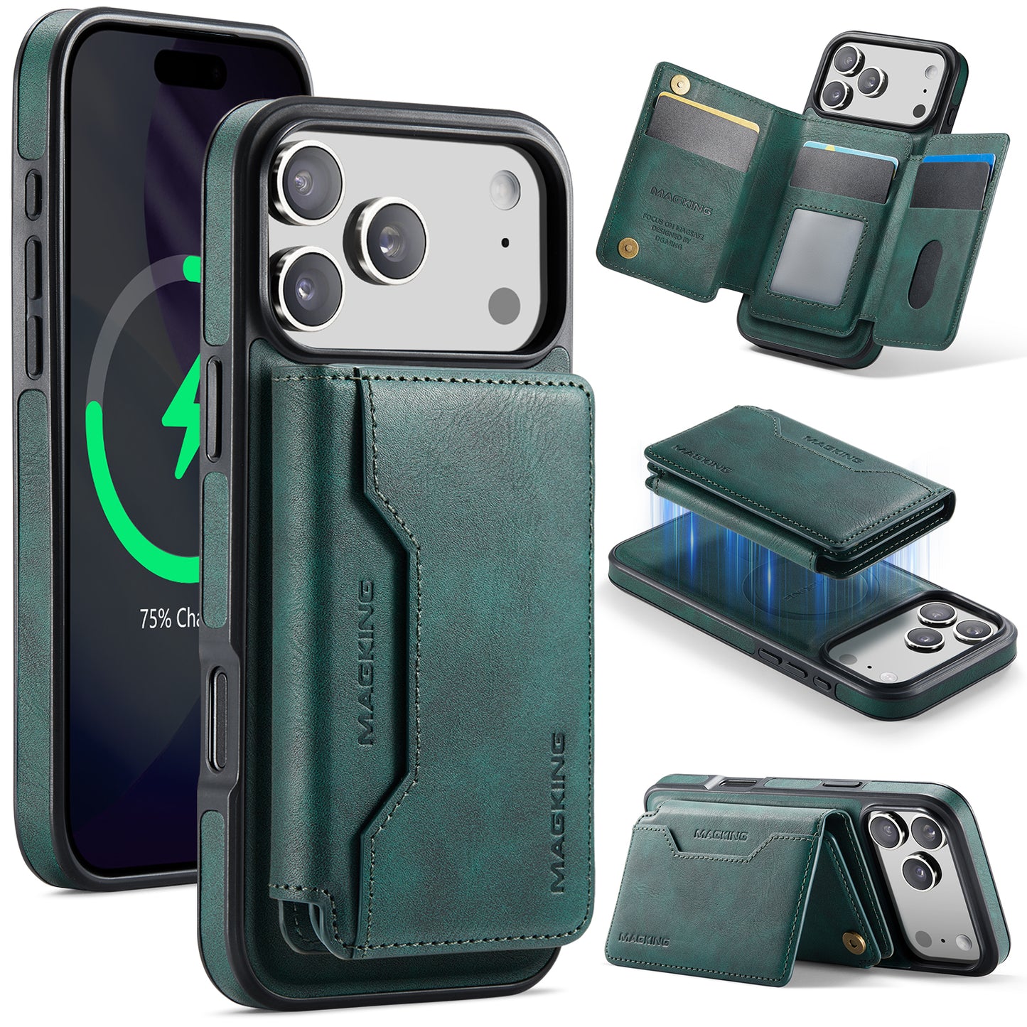 New 2-IN-1 RFID Blocking Wallet Card Holder Leather Phone Case for iPhone Air/17/17 Pro/17 Pro Max