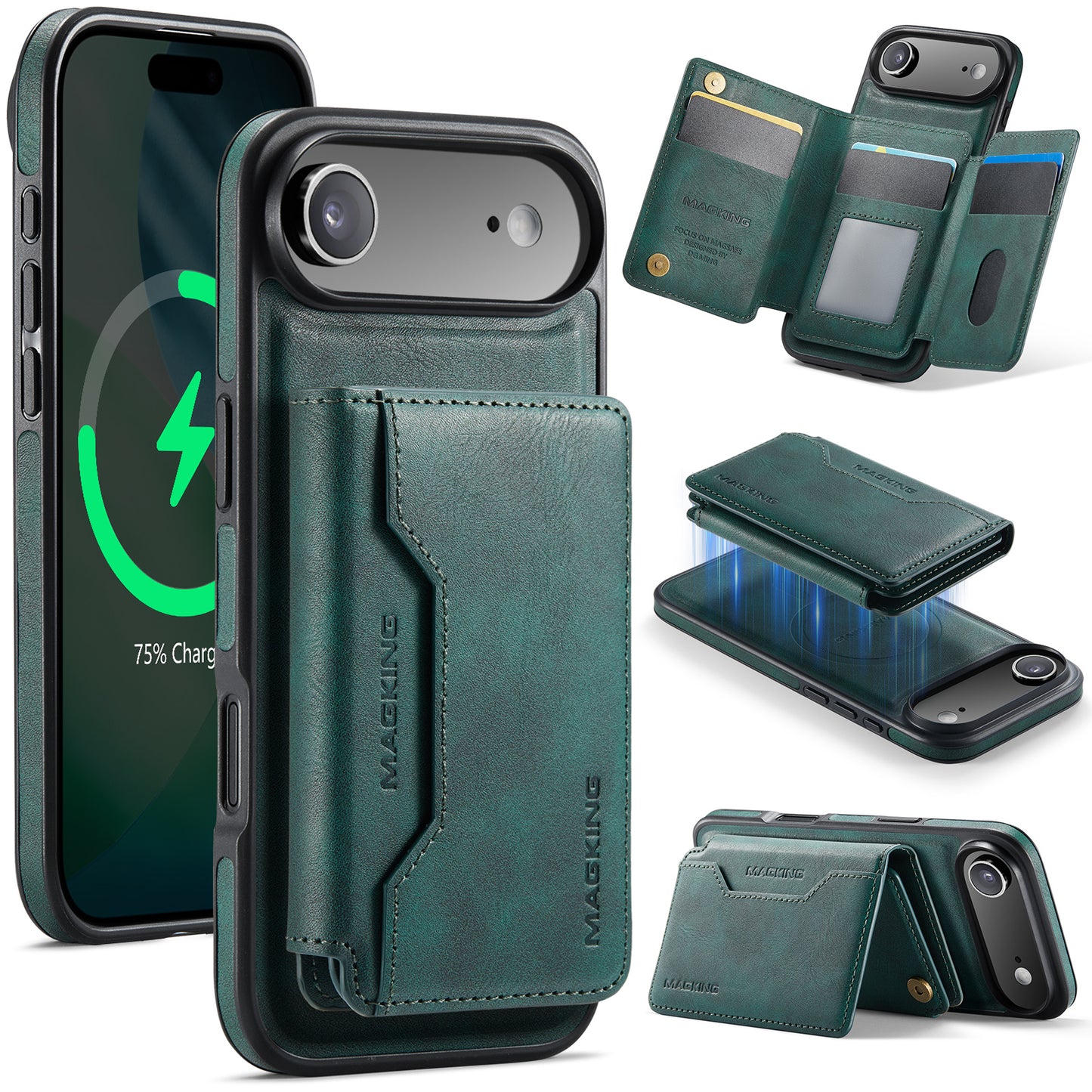 New 2-IN-1 RFID Blocking Wallet Card Holder Leather Phone Case for iPhone Air/17/17 Pro/17 Pro Max