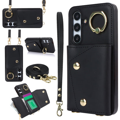 New Crossbody Zipper Wallet with Long and Short Lanyard Leather Card Holder Phone Case for Samsung