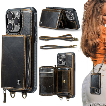 New RFID Blocking Crossbody Zipper Wallet Leather Phone Case for iPhone