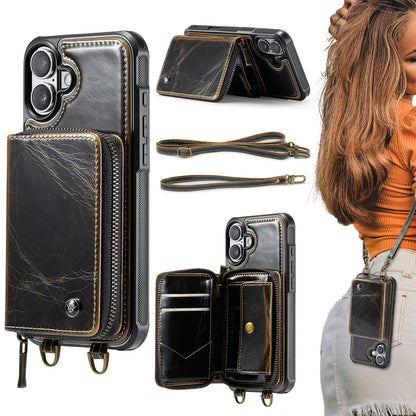 New RFID Blocking Crossbody Zipper Wallet Leather Phone Case for iPhone