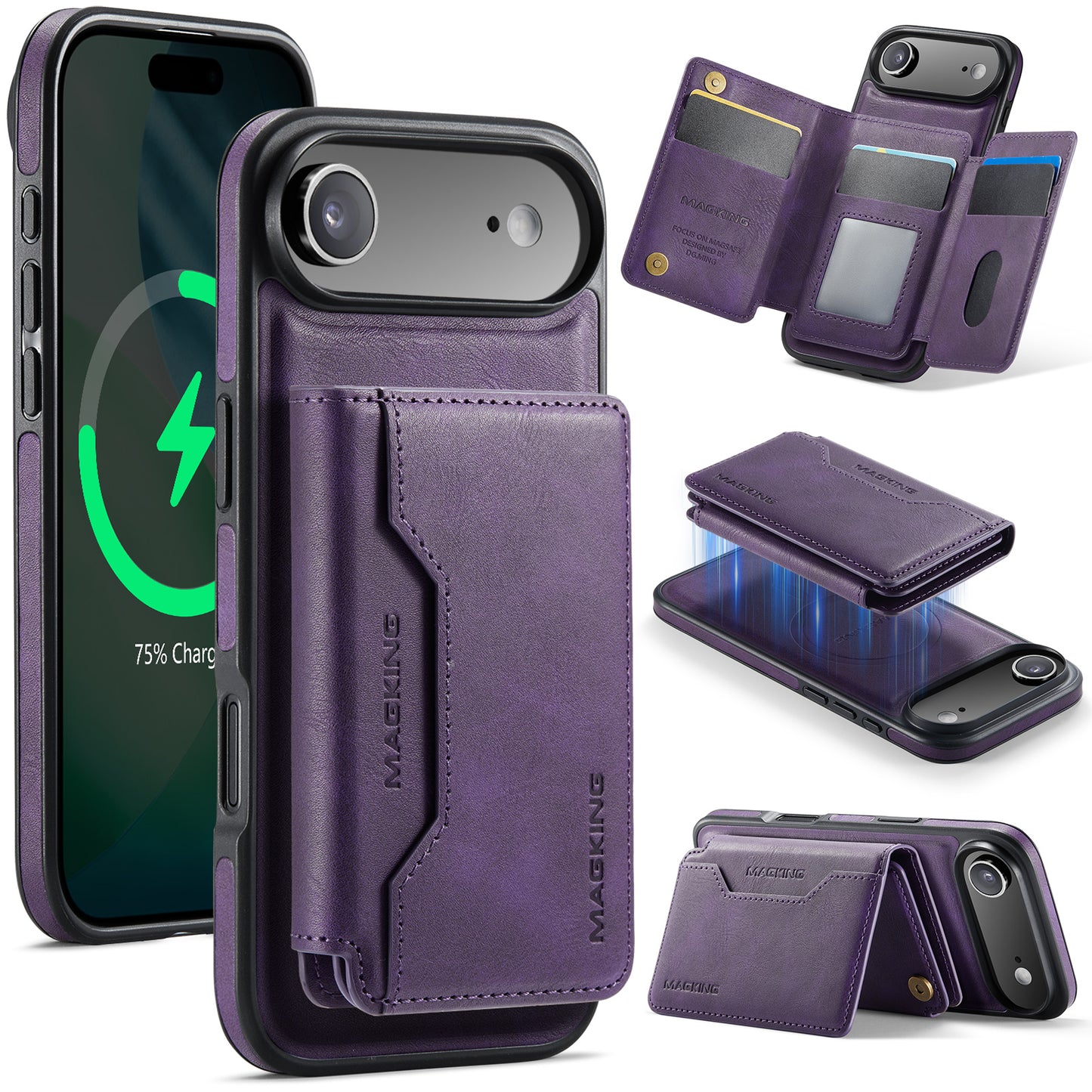 New 2-IN-1 RFID Blocking Wallet Card Holder Leather Phone Case for iPhone Air/17/17 Pro/17 Pro Max