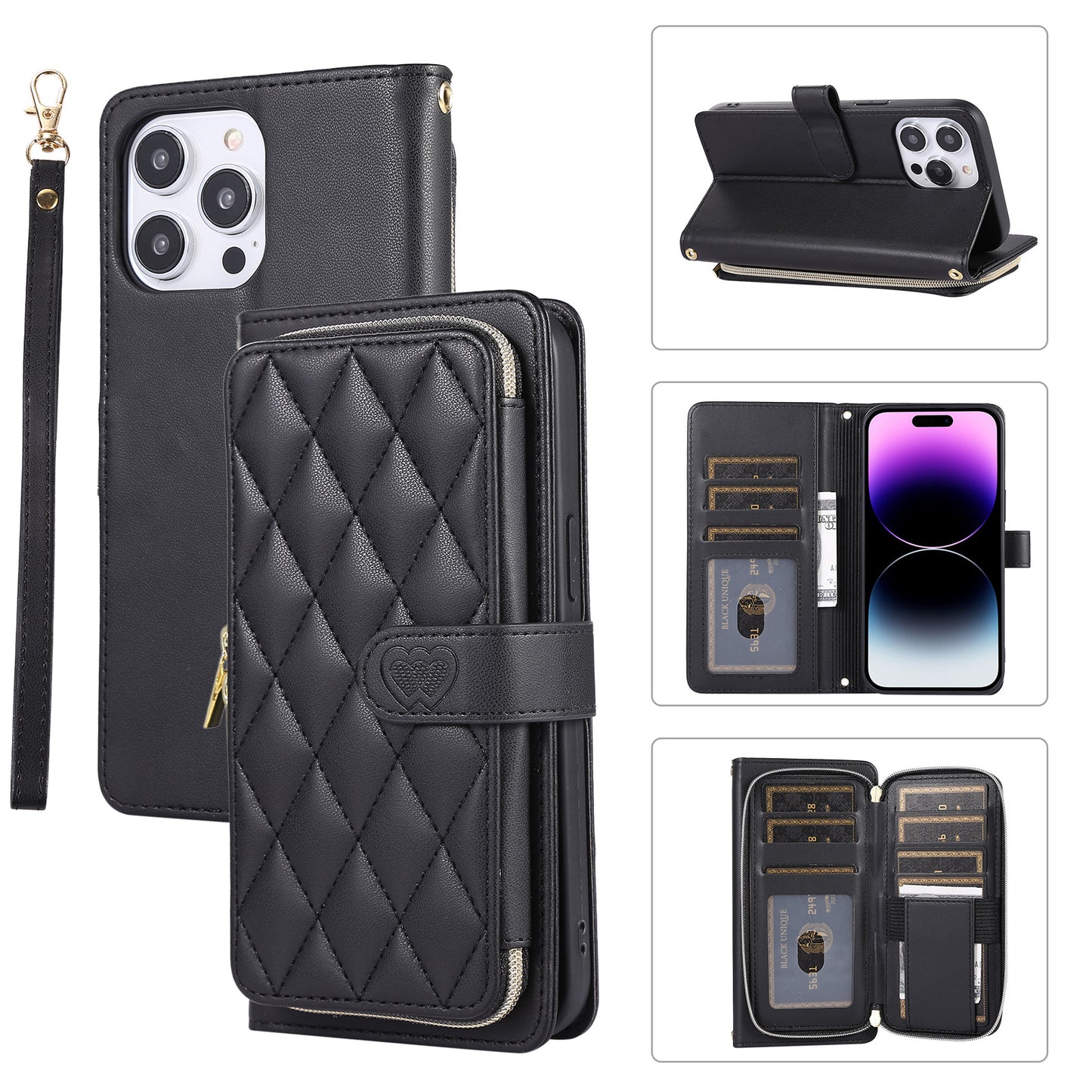 New Zipper Wallet Leather Card Holder Phone Case for iPhone