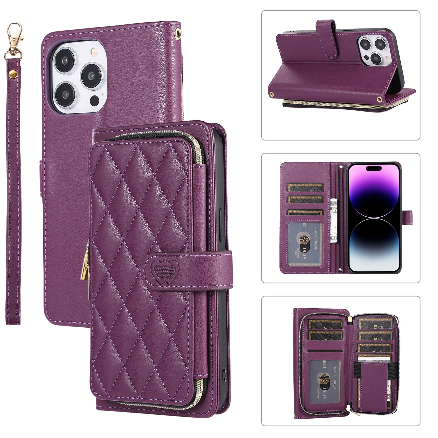 New Zipper Wallet Leather Card Holder Phone Case for iPhone