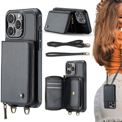 New RFID Blocking Crossbody Zipper Wallet Leather Phone Case for iPhone