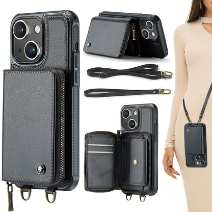 New RFID Blocking Crossbody Zipper Wallet Leather Phone Case for iPhone