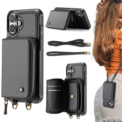 New RFID Blocking Crossbody Zipper Wallet Leather Phone Case for iPhone