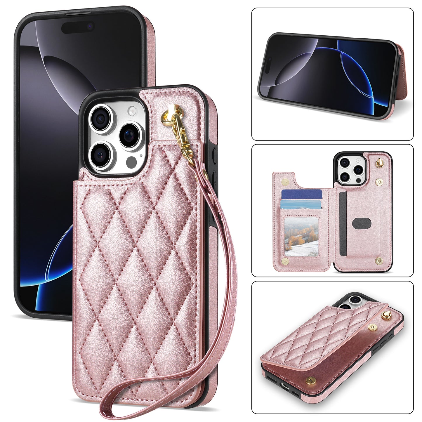 New Wallet Leather Phone Case with Lanyard for iPhone