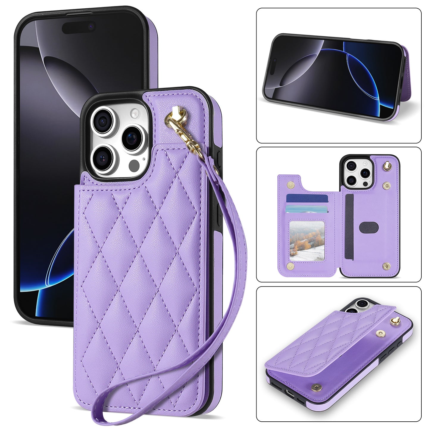 New Wallet Leather Phone Case with Lanyard for iPhone