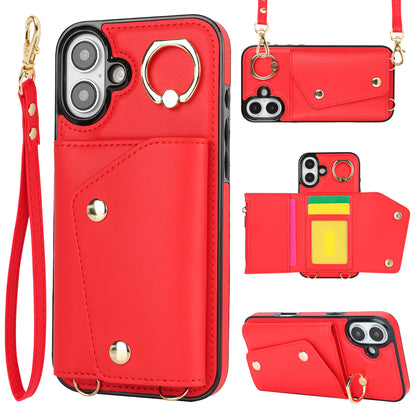 New Crossbody Zipper Wallet with Long and Short Lanyard Leather Phone Case for iPhone