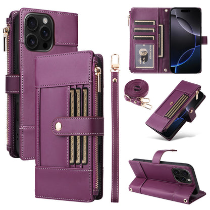 New Crossbody RFID Blocking Zipper Wallet Leather Phone Case for iPhone