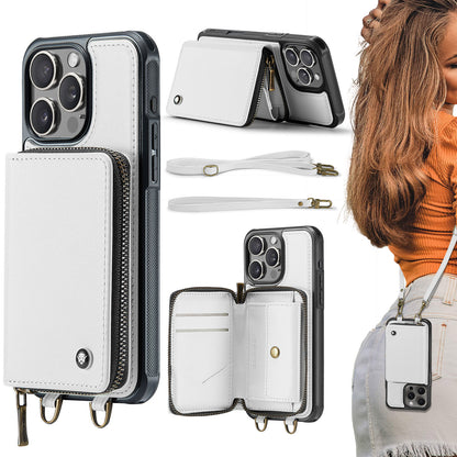 New RFID Blocking Crossbody Zipper Wallet Leather Phone Case for iPhone