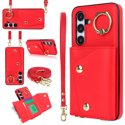 New Crossbody Zipper Wallet with Long and Short Lanyard Leather Card Holder Phone Case for Samsung