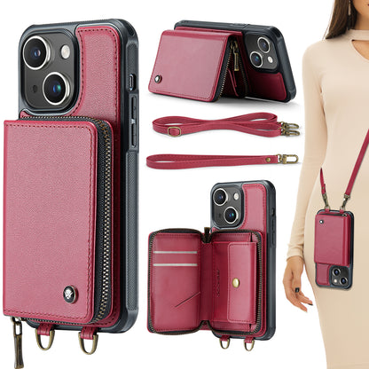New RFID Blocking Crossbody Zipper Wallet Leather Phone Case for iPhone