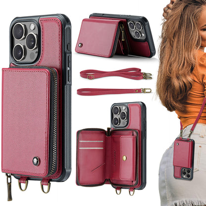 New RFID Blocking Crossbody Zipper Wallet Leather Phone Case for iPhone
