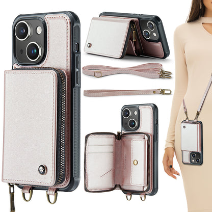 New RFID Blocking Crossbody Zipper Wallet Leather Phone Case for iPhone