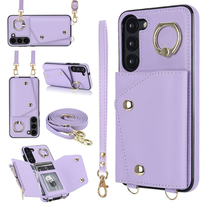 New Crossbody Zipper Wallet with Long and Short Lanyard Leather Card Holder Phone Case for Samsung