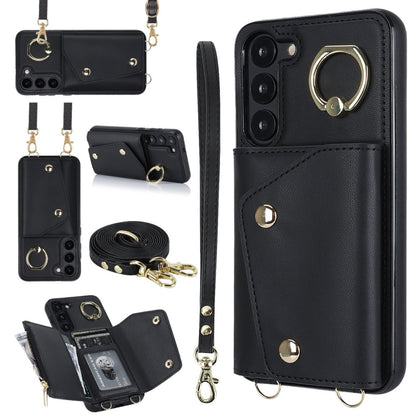 New Crossbody Zipper Wallet with Long and Short Lanyard Leather Card Holder Phone Case for Samsung
