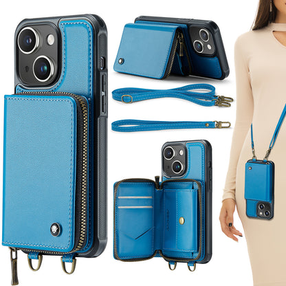 New RFID Blocking Crossbody Zipper Wallet Leather Phone Case for iPhone