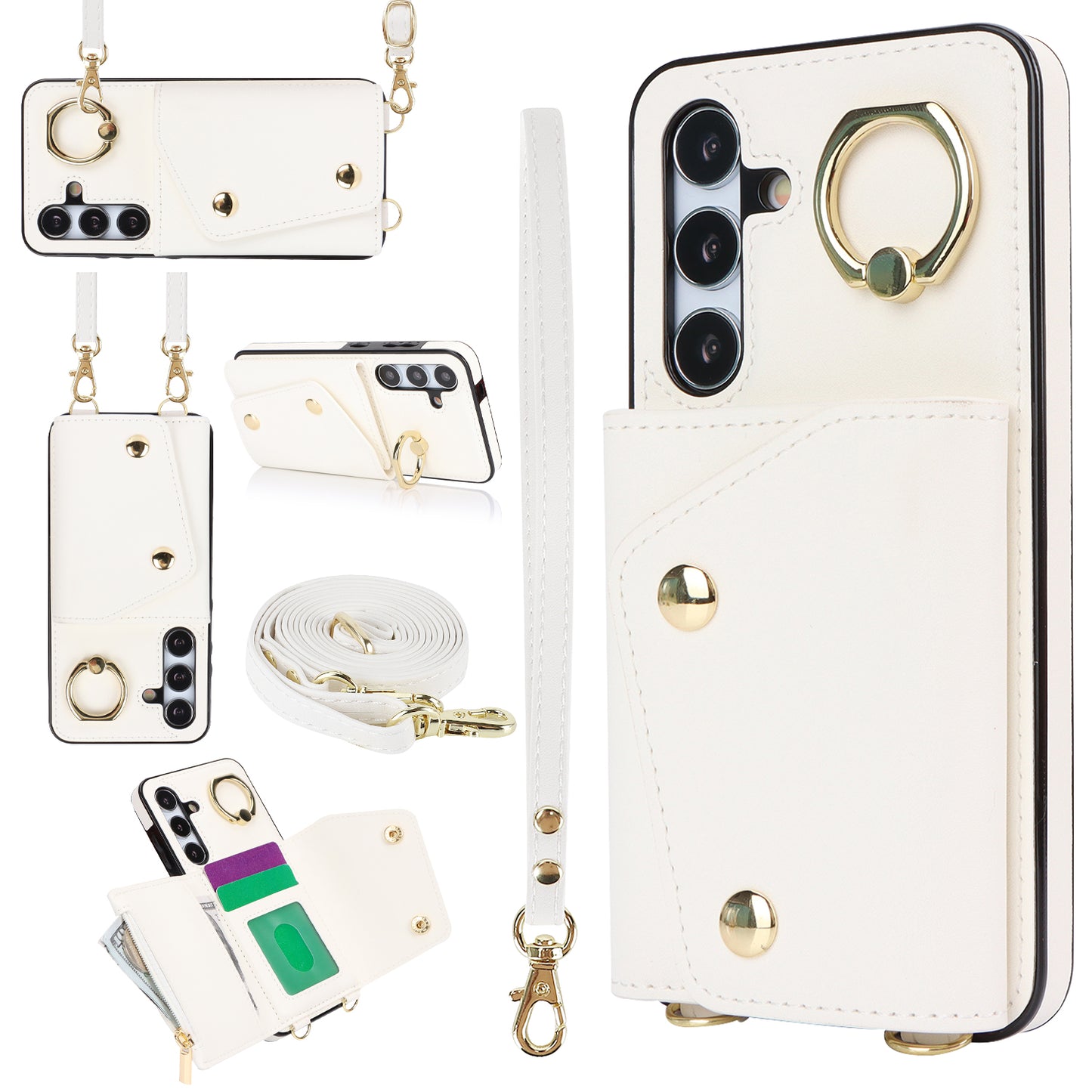 New Crossbody Zipper Wallet with Long and Short Lanyard Leather Card Holder Phone Case for Samsung