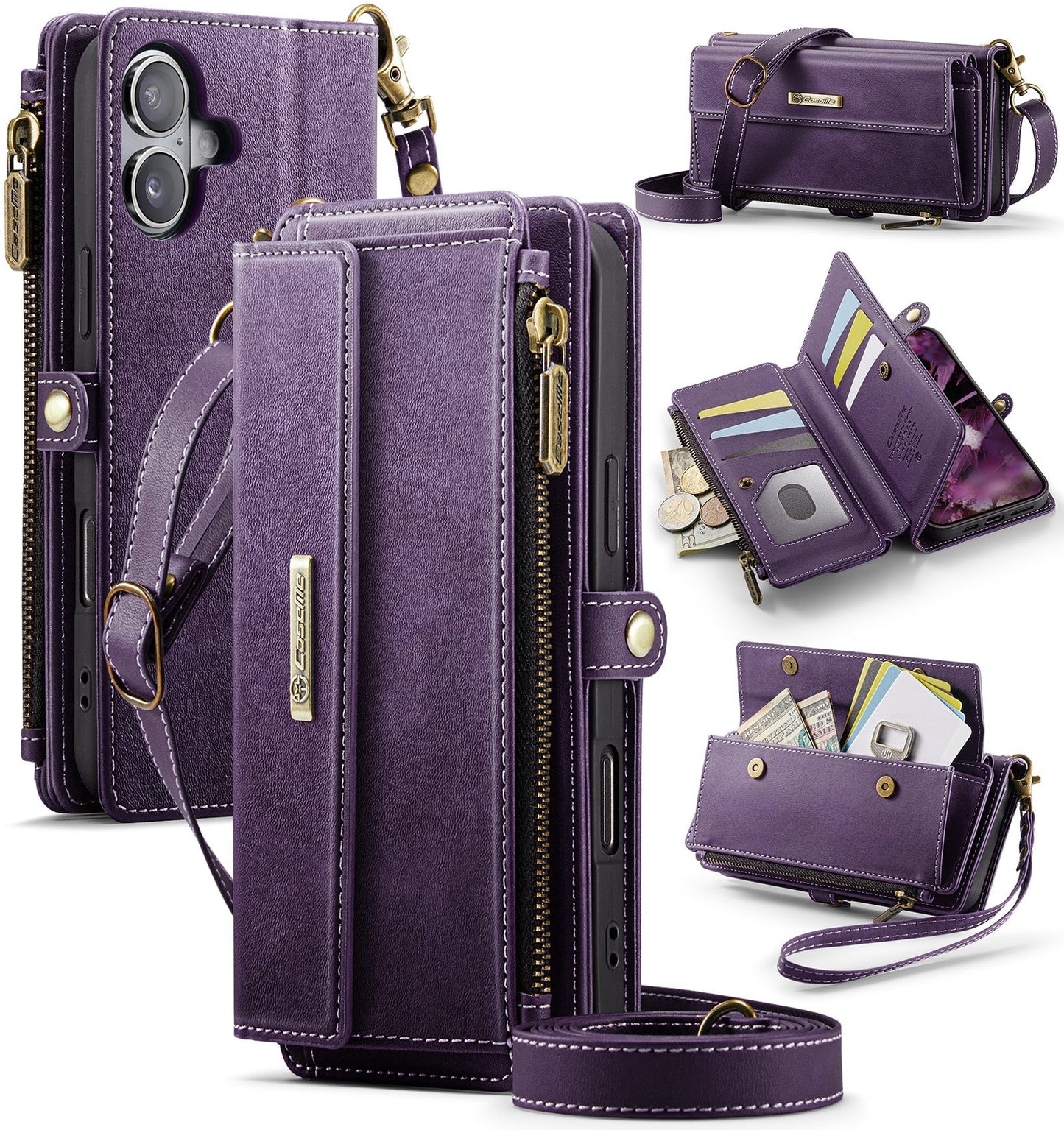 New RFID Blocking Zipper Wallet Supports Wireless Charging with Long and Short Lanyard Leather Phone Case for iPhone Air/17/17 Pro/17 Pro Max