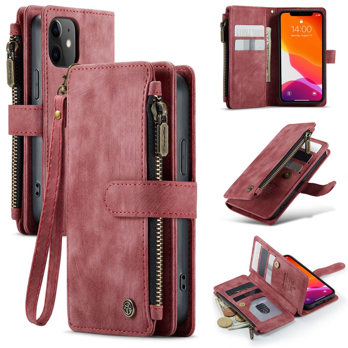 New Zipper Wallet Leather Wireless Charging Phone Case for iPhone